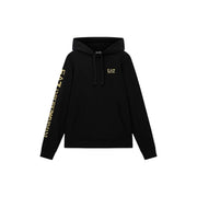 Ea7 Sweat à capuche noir en coton pour homme, avec logo doré sur la manche et la poitrine, idéal pour une tenue décontractée.