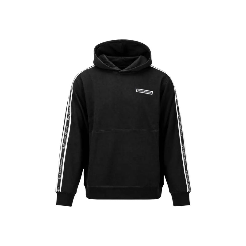 Ea7 Sweat à capuche noir en coton pour homme avec bandes blanches à logo le long des manches