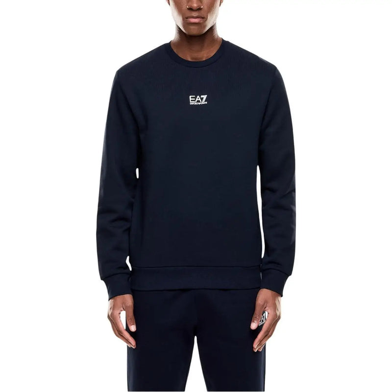 Navy blue ea7 men cotton sweatshirt with round neck and white logo on chest, model 8NPM34 PJVTZ