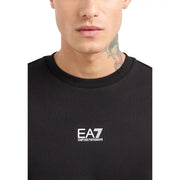 Black ea7 emporio armani crewneck cotton sweatshirt with white logo on chest for men model 8npm34 pjvtz