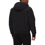 Ea7 Veste blazer matelassée noire à capuche pour homme, au design moderne et élégant, confectionnée dans un tissu lisse pour un style impeccable.