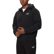 Ea7 Ensemble sweat à capuche noir zippé et pantalon assorti pour homme, orné d'un discret logo Emporio Armani blanc sur la poitrine.