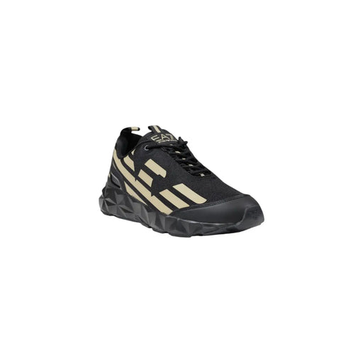 Ea7 Baskets noires pour homme en polyester avec empeigne en mesh texturé beige, logo rayé audacieux et semelle géométrique épaisse