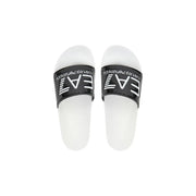 Ea7 Pantoufles noires en PVC pour hommes, inspirées des sandales Emporio Armani blanches à bride noire et logo blanc.