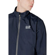 Blazer homme EA7 bleu marine léger, fermeture éclair, col roulé, polyamide, logo blanc brodé sur la poitrine