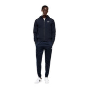 Ensemble de survêtement homme ea7 bleu marine en polyamide, composé d'une veste à capuche et d'un pantalon, orné du logo blanc, automne-hiver.