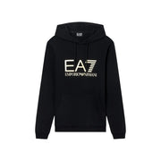 Sweat à capuche noir ea7 Emporio Armani en coton avec logo blanc audacieux sur la poitrine, idéal pour l'automne et l'hiver.