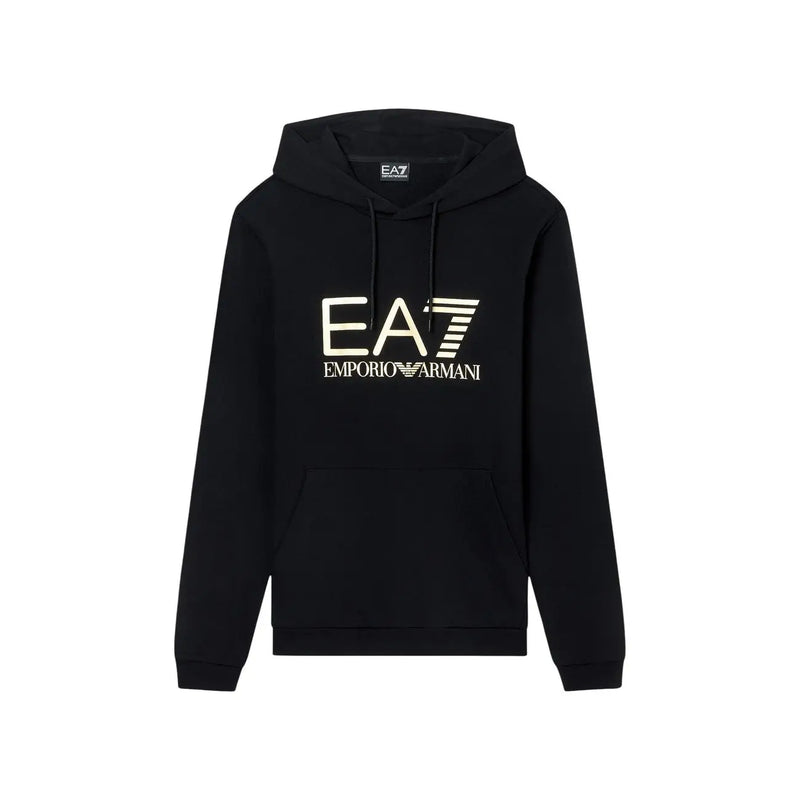Sweat à capuche noir ea7 Emporio Armani en coton avec logo blanc audacieux sur la poitrine, idéal pour l'automne et l'hiver.