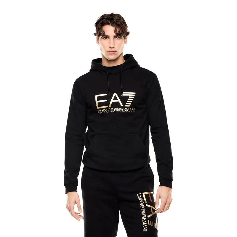 Ensemble sweat à capuche et pantalon de jogging noir en coton Emporio Armani ea7 avec logo doré, collection automne-hiver homme