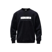 Ea7 Sweat-shirt homme en coton noir avec logo Emporio Armani blanc et gris en gras sur la poitrine, coupe classique