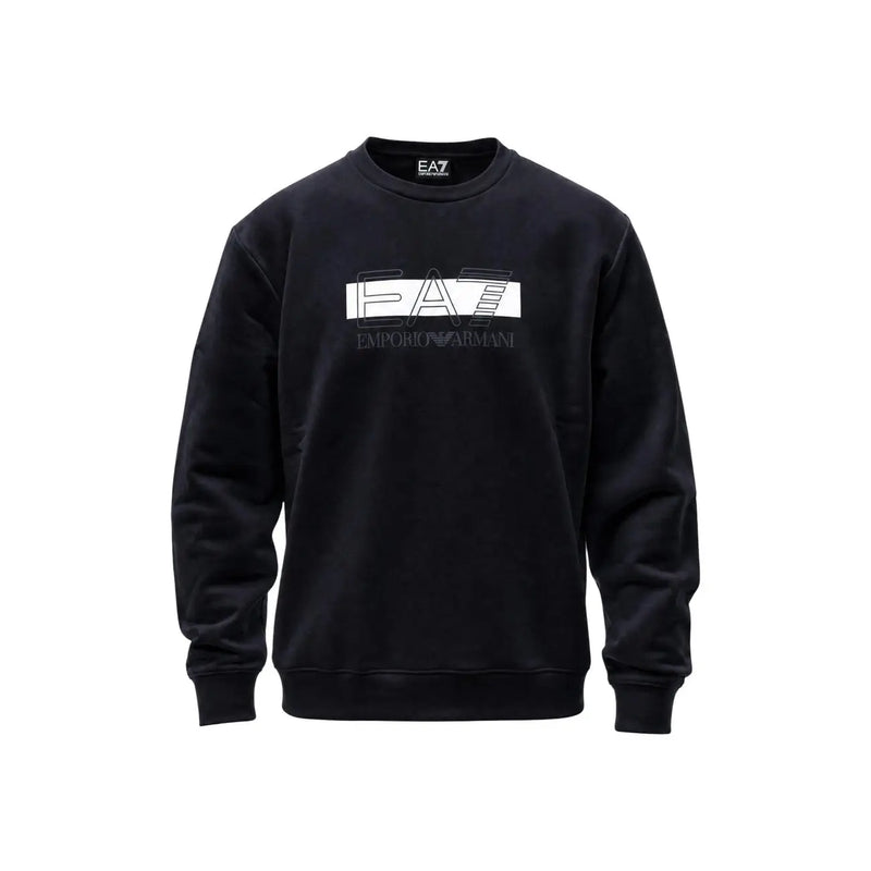 Ea7 Sweat-shirt homme en coton noir avec logo Emporio Armani blanc et gris en gras sur la poitrine, coupe classique