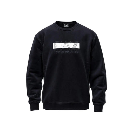 Ea7 Sweat-shirt homme en coton noir avec logo Emporio Armani blanc et gris en gras sur la poitrine, coupe classique