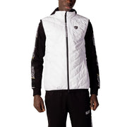 Ea7 gilet sans manches matelassé blanc pour homme, avec logo et fermeture éclair noire, en polyester.