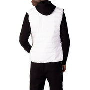 Ea7 Gilet sans manches matelassé blanc pour homme, avec capuche noire et manches noires contrastantes, en polyester, fermeture éclair.