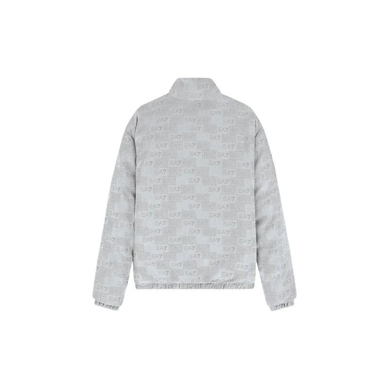Ea7 Blazer gris à col roulé zippé pour homme, en mélange de polyester, style doudoune grise, motif chauve-souris répété