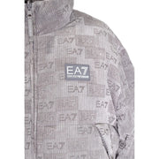 Ea7 Doudoune grise pour homme en polyester mélangé, col roulé zippé, ornée d'un motif logo ea7 répété et d'un écusson de la marque sur la poitrine.