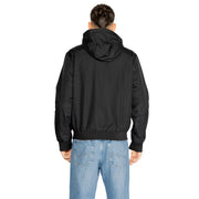 Ea7 Doudoune noire à capuche pour homme, en polyamide léger et élégant, avec poignets côtelés style bomber