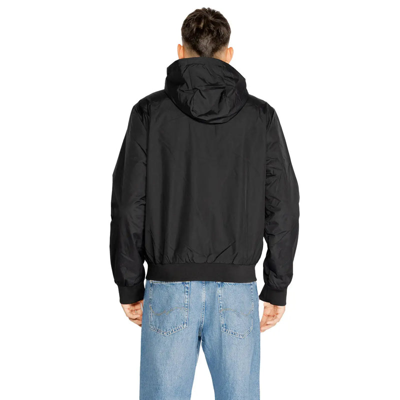 Ea7 Doudoune noire à capuche pour homme, en polyamide léger et élégant, avec poignets côtelés style bomber