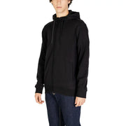 EA7 Men Hooded Zip Sweatshirt Black featuring front pockets and adjustable drawstrings