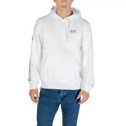 Sweat à capuche Emporio Armani blanc pour homme, avec logo et marque sur la manche noirs, en tissu mélangé de coton.