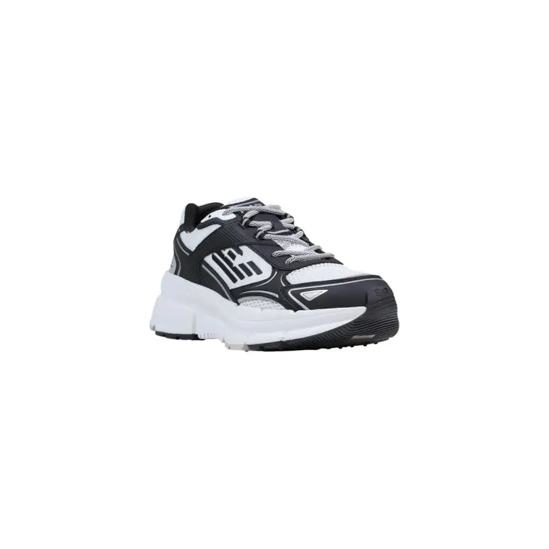 Ea7 Baskets noires à lacets pour hommes, en polyester, avec un design imposant et des empiècements en mesh et synthétiques.