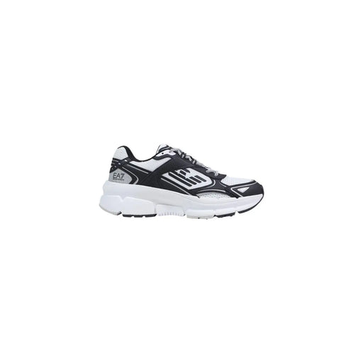 Black and white ea7 men sneakers with chunky sole mesh upper and polyester lace up shoes