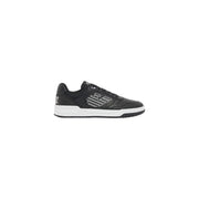 Ea7 Baskets homme noires en polyuréthane, chaussures décontractées avec logo blanc et semelle intermédiaire blanche contrastante