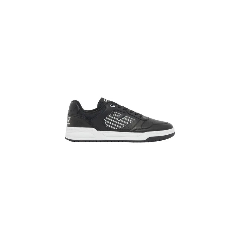 Ea7 Baskets homme noires en polyuréthane, chaussures décontractées avec logo blanc et semelle intermédiaire blanche contrastante