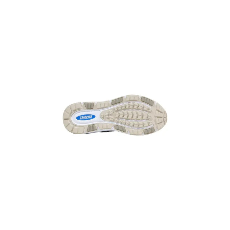 Baskets ea7 pour homme, grises, en polyester, à lacets, avec semelle en caoutchouc beige et blanc et logo Crusher bleu.