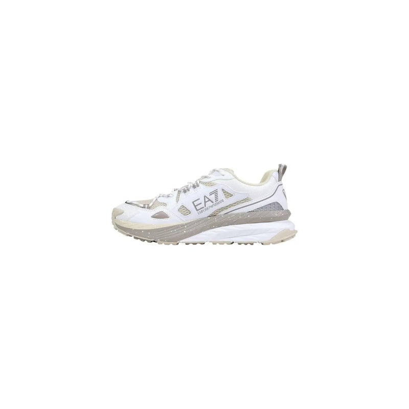Ea7 men sneakers grey polyester lace up shoes with white and gray textured mesh upper and metallic silver branding