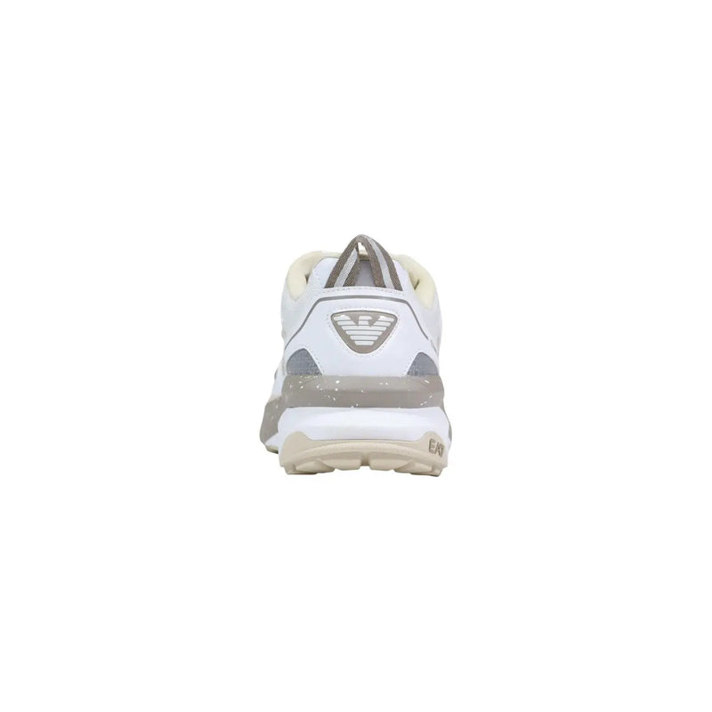 Ea7 men sneakers in white and gray with a sleek modern design featuring mesh and synthetic polyester lace up shoes