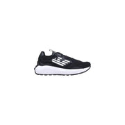 Ea7 Baskets pour hommes en polyuréthane blanc, design athlétique noir et blanc, tige en mesh et semelle épaisse en caoutchouc.
