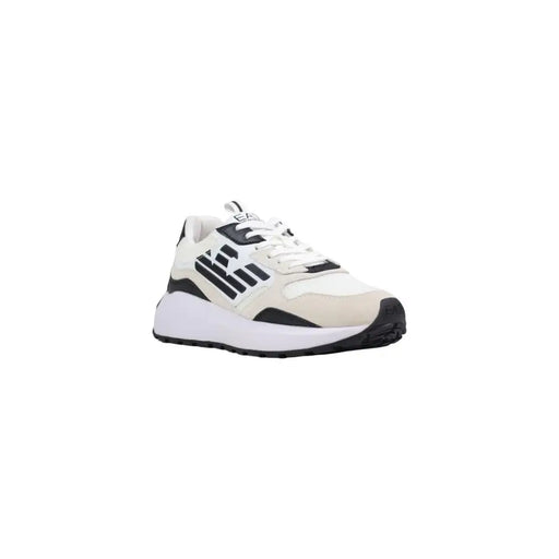 Ea7 Baskets homme blanches à semelle épaisse noire et tige en mesh polyuréthane, collection printemps-été