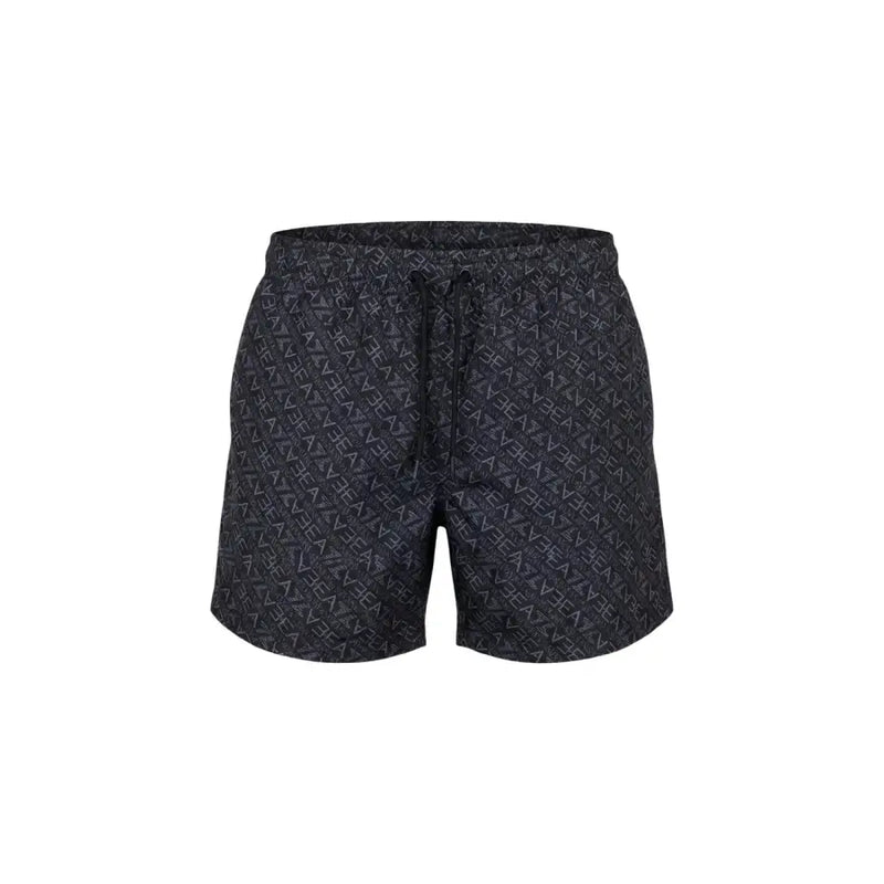 Ea7 Short de bain homme noir en polyester à motif géométrique gris clair répété, avec poches