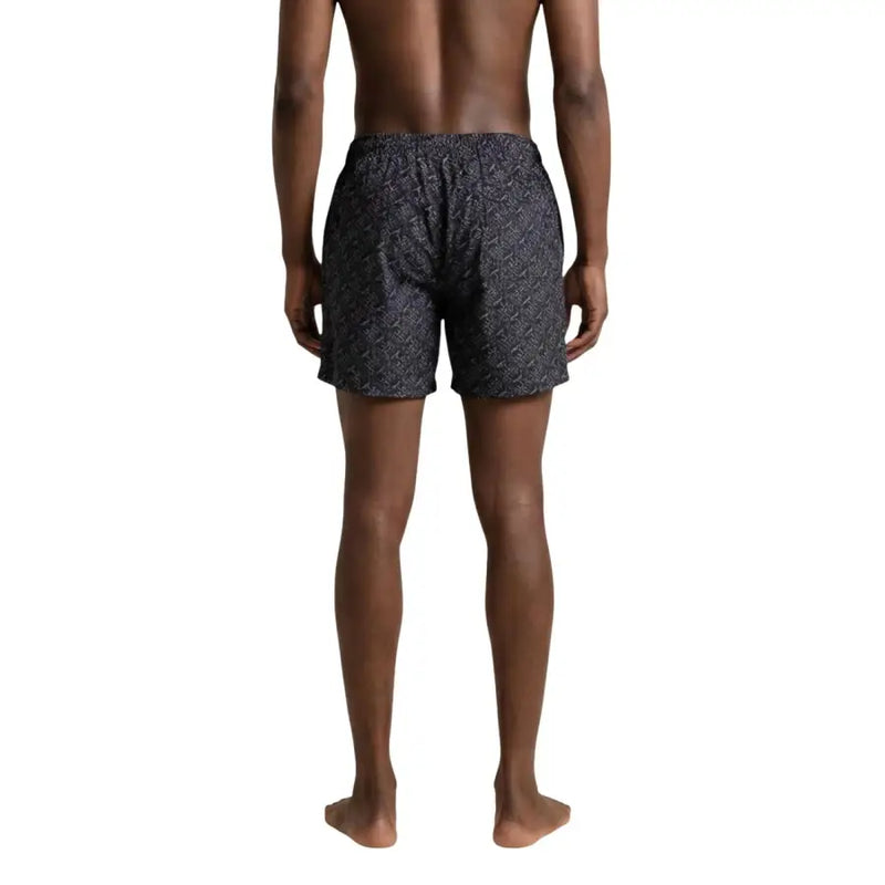 Ea7 Short de bain homme noir en polyester avec poches, orné d'un motif géométrique discret.