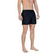 Ea7 Maillot de bain homme noir en polyester, short de bain avec ceinture élastique à cordon et poches pour une utilisation décontractée