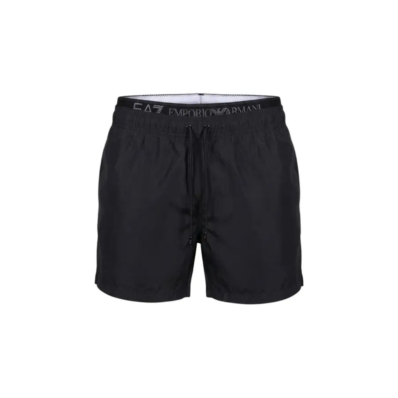 Ea7 men swimwear black emporio armani swim trunks with drawstring waistband and subtle brand logo
