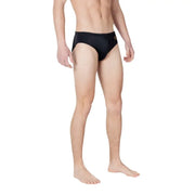 Ea7 men swimwear black swim trunks with small gold logo on the side designed for swimming and beachwear