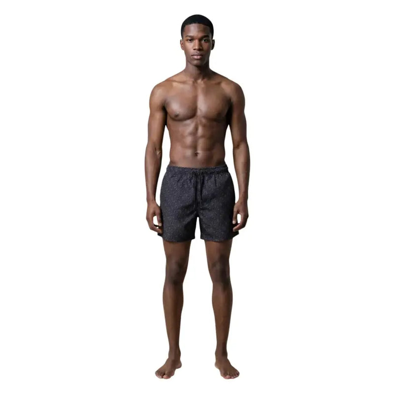 Ea7 men swimwear dark patterned swim trunks featuring a subtle intricate design for stylish beachwear