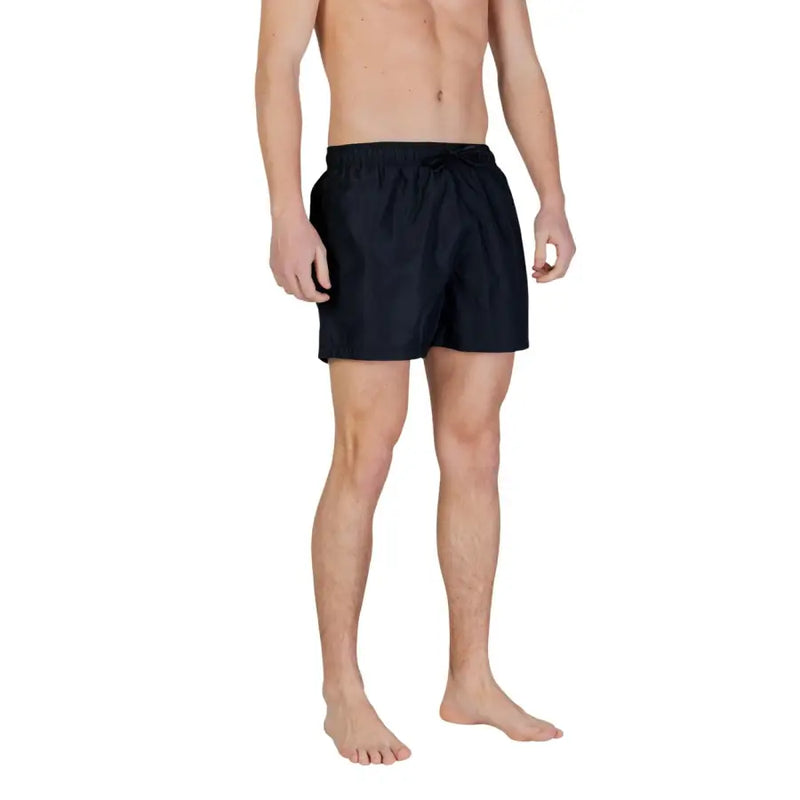 Ea7 men swimwear black swim trunks with elastic waistband and drawstring for comfortable fit