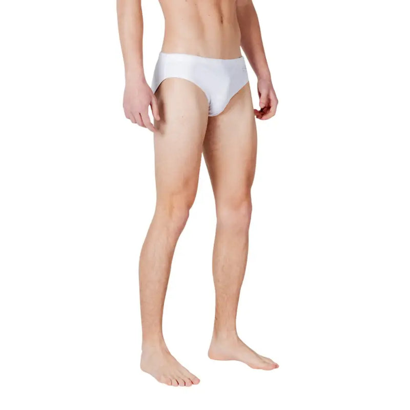 Ea7 Maillot de bain homme blanc uni en polyester, slip moulant et lisse, vue de face