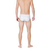Ea7 Maillot de bain homme blanc uni en polyester, short de bain style slip blanc, vu de face