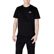 T-shirt Emporio Armani homme noir à manches courtes en coton t-shirt avec un logo blanc sur la poitrine gauche, convient pour une tenue décontractée
