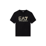 T-shirt en coton noir à manches courtes t-shirt pour hommes, orné d'un logo Emporio Armani EA7 doré bien visible sur la poitrine