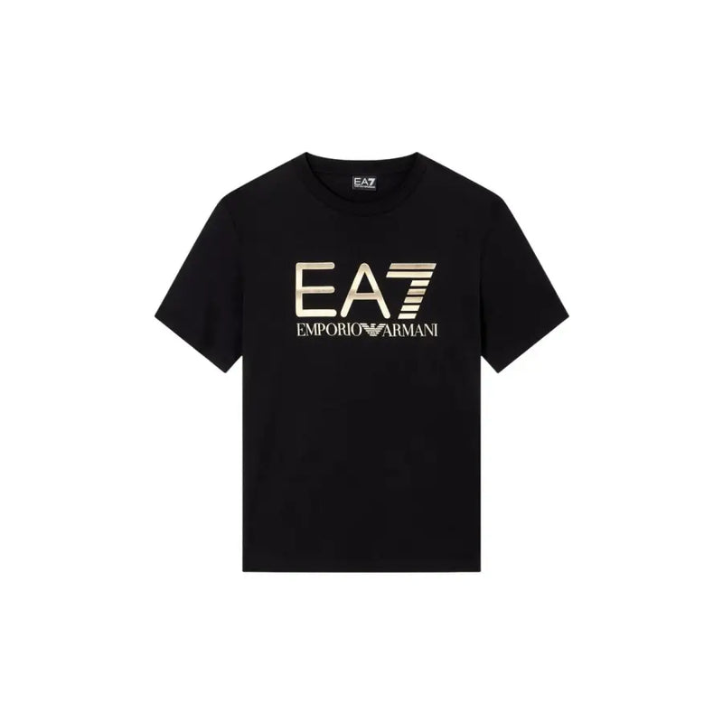 T-shirt en coton noir à manches courtes t-shirt pour hommes, orné d'un logo Emporio Armani EA7 doré bien visible sur la poitrine