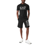 Emporio Armani homme noir EA7 t-shirt et un short assorti avec logo blanc en tissu de coton à manches courtes