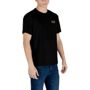 Ea7 hommes noirs t-shirt avec un petit logo orange sur la poitrine gauche, conçu pour les vêtements décontractés