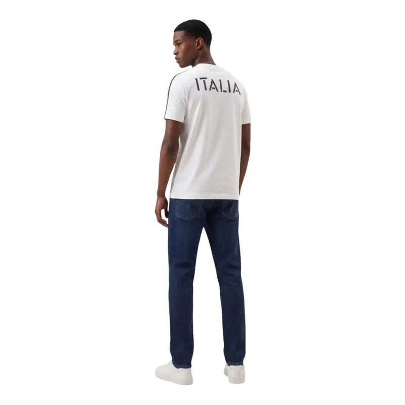 Ea7 t-shirt blanc à manches courtes pour homme t-shirt dos montrant « italia » imprimé en lettres capitales noires