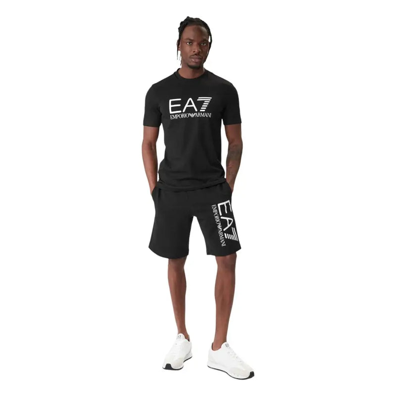 Emporio Armani homme noir EA7 t-shirt ensemble short et logo blanc en tissu confortable