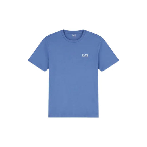 T-shirt homme ea7 bleu clair à manches courtes en coton, orné d'un petit logo blanc sur la poitrine gauche.